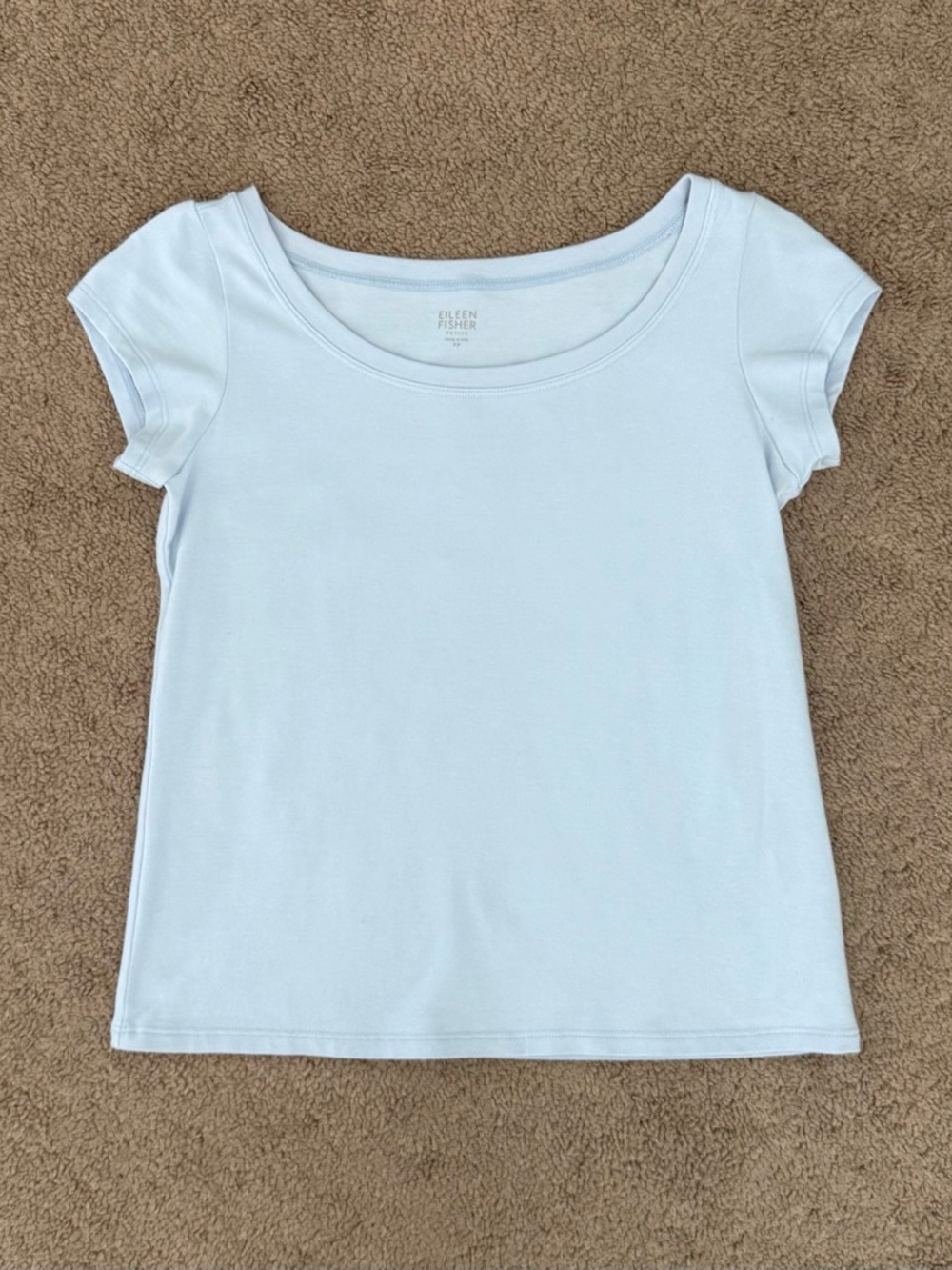 EILEEN FISHER Women’s Pale Blue Cap Sleeve Scoop Neck Baby Tee Organic Cotton